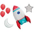 Loonballoon Space, Alien, Rocket Theme Balloon Set, 21in. Rocket Ship Air-Fill Balloon Decor, Star, Moon Foil 96179